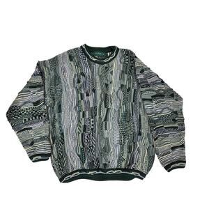 1990s VTG TUNDRA 3D KNIT COTTON SWEATER L Coogi Canada Biggie 90s Hip Hop Green